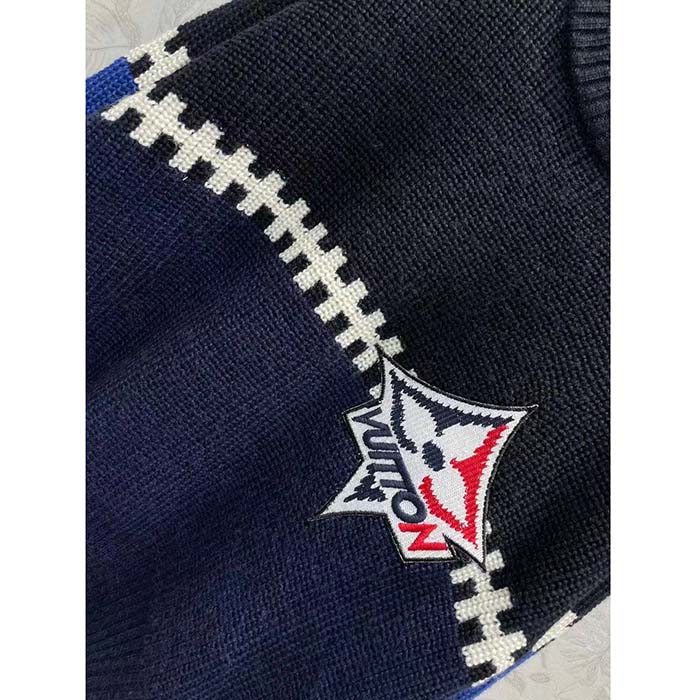 Louis Vuitton Men LV SKI Graphic Hooded Pullover Snowflake Motif Cashmere Black Blue