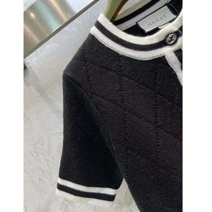 Gucci Women GG Extra Fine Wool Piquet Dress Crewneck Short Sleeves Two Front Pockets