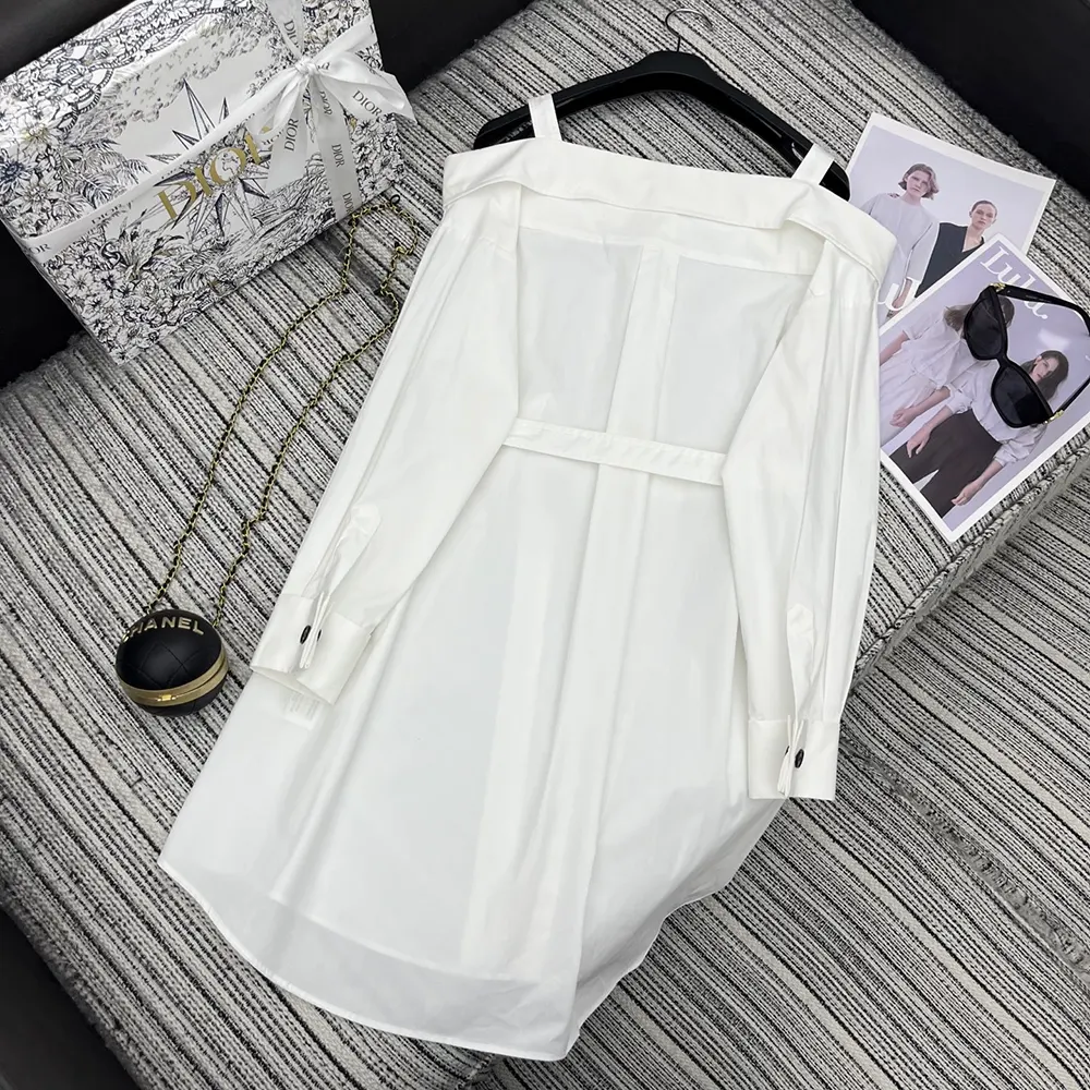 Dior Women Shirtdress White Lightweight Cotton and Silk Poplin