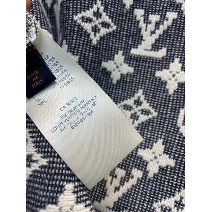 Louis Vuitton Women LV Monogram Jacquard Pullover Wool Cotton Grey Blue Regular Fit