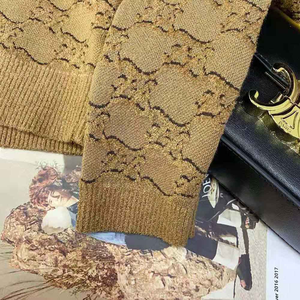 Fendi Women Beige Velvet and Viscose Cardigan with V Neck and Ribbed Edges