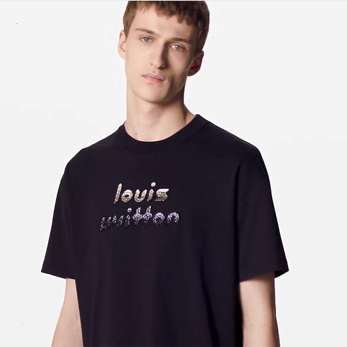 Louis Vuitton LV Men Bead-Embroidered Cotton T-Shirt Show Fit Embroidered Signature