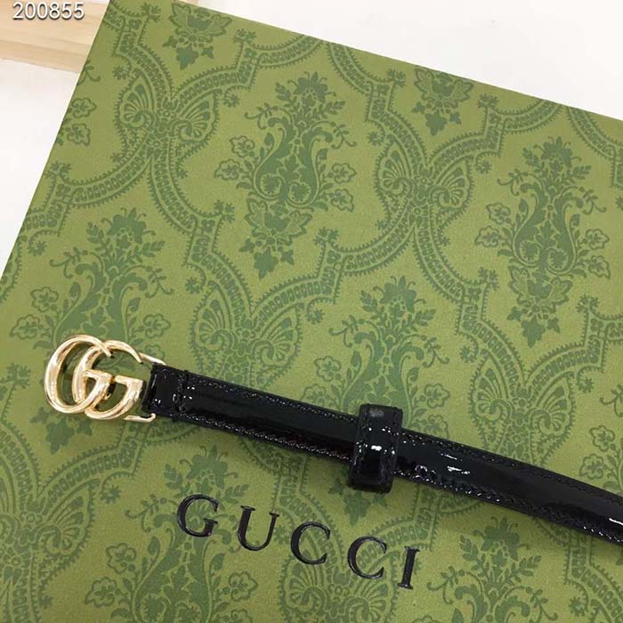 Gucci Unisex GG Thin Patent Double G Belt Black Leather 1.3 CM Width