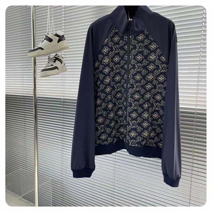 Louis Vuitton Women LV Technical Cotton Zipped Track Top Regular Fit Monogram Sand Jacquard High Jersey Collar