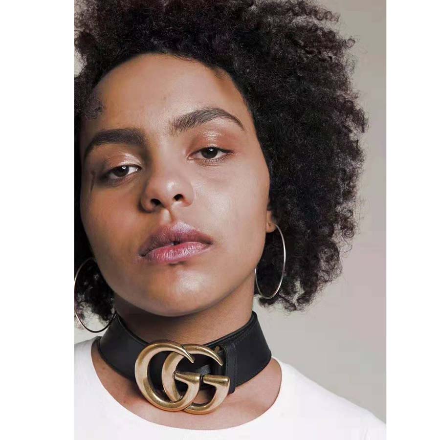 Gucci Unisex Wide Leather Belt with Double G-Black