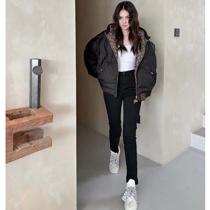 Louis Vuitton LV Women Monogram Accent Pillow Puffer Cape Black Regular Fit