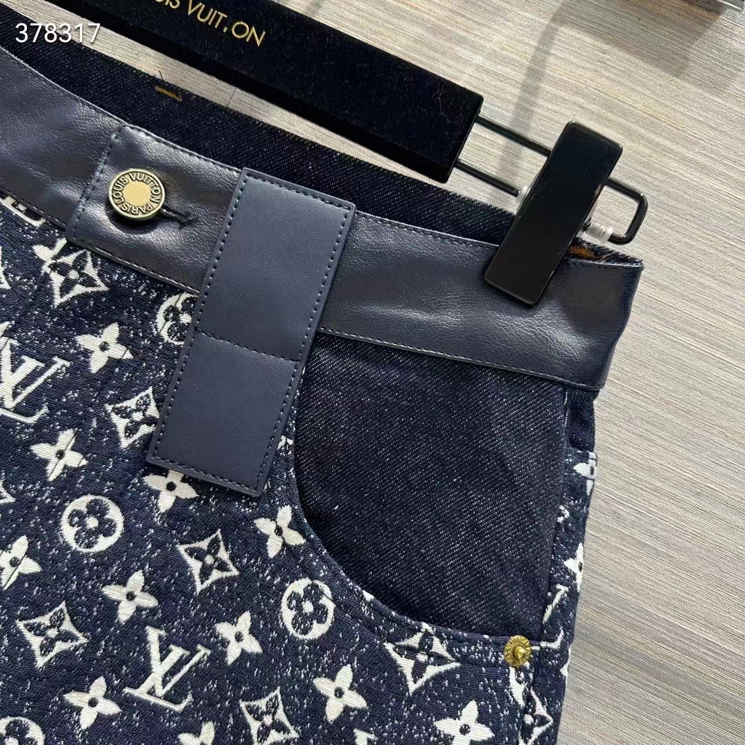 Louis Vuitton Women LV Monogram Denim Mini Shorts Cotton Navy