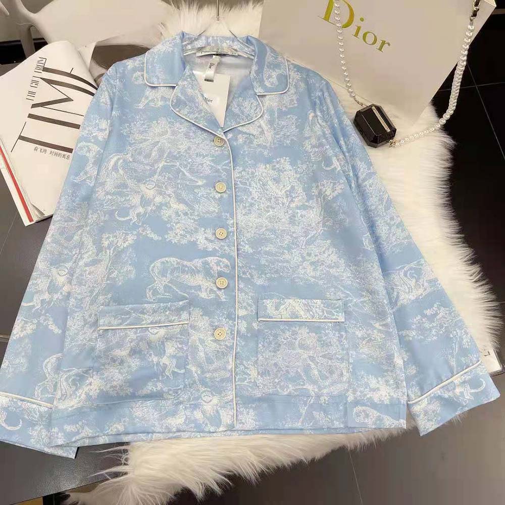 Dior Women Chez Moi Shirt Cornflower Blue Toile de Jouy Reverse Silk Twill