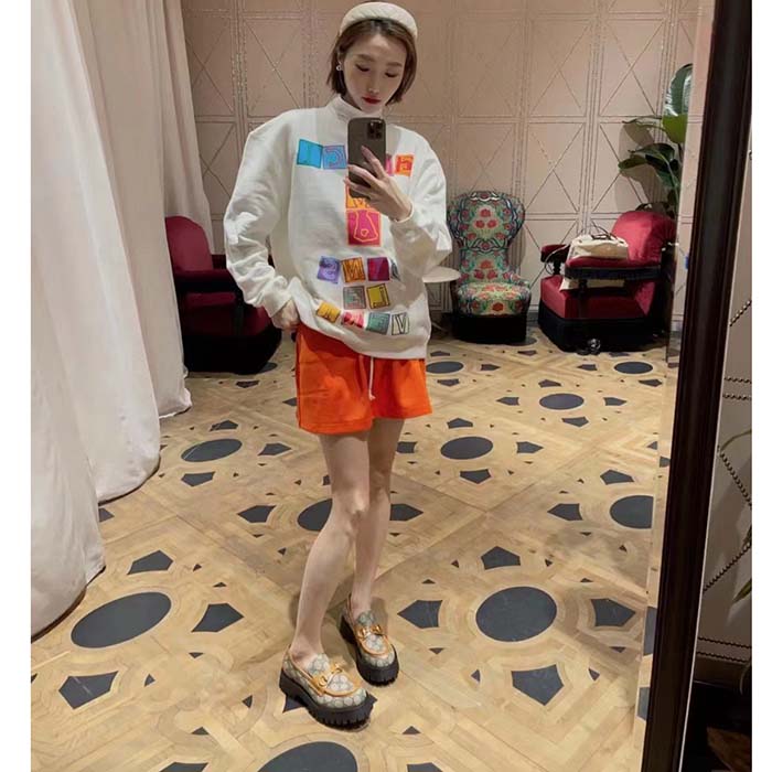 Gucci Women GG Cotton Jersey Sweatshirt Crewneck Rib Cotton Long Sleeves