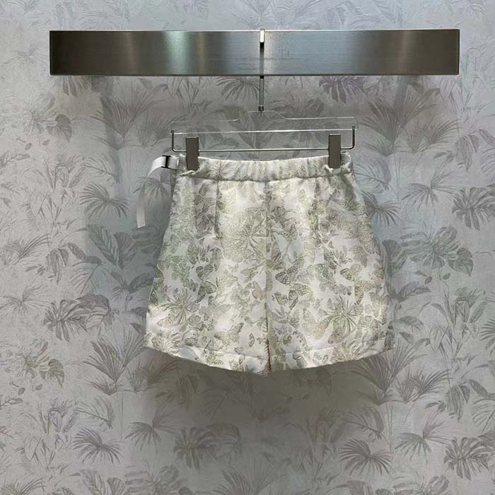 Dior Women CD Skort White Technical Fabric Gold-Tone Allover Butterfly Motif