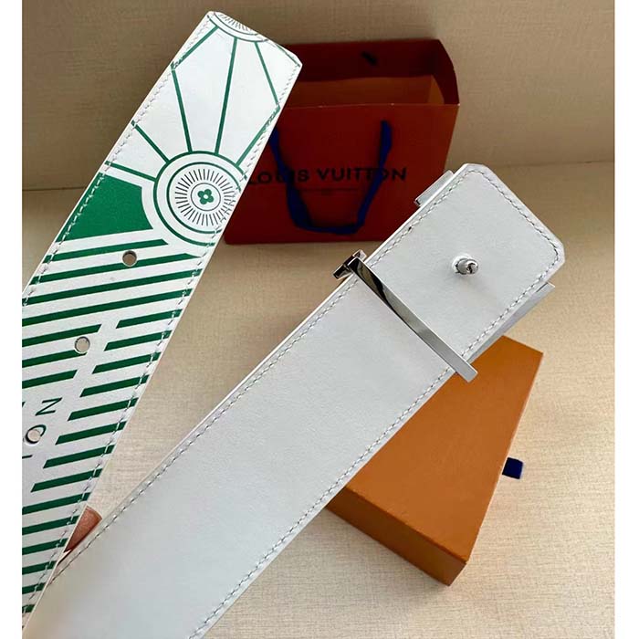 Louis Vuitton Unisex LV Imprint 40 MM Reversible Belt White Leather Silver-Colour Hardware