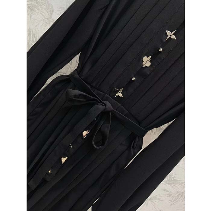 Louis Vuitton LV Women Monogram Accent Pleat Dress Silk Black 1AFDDG