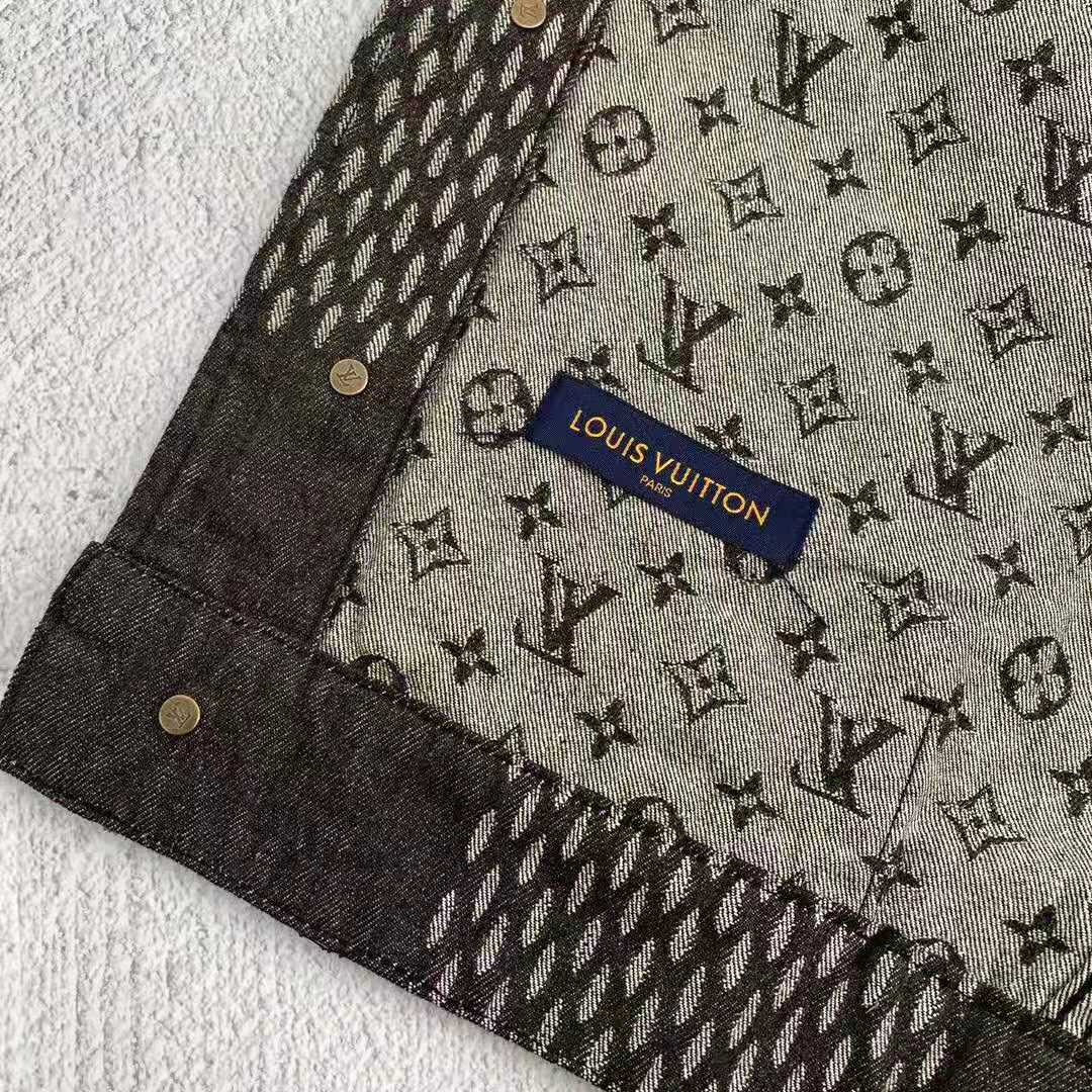 Louis Vuitton Women Giant Damier Waves Monogram Denim Jacket Cotton Regular Fit-Black