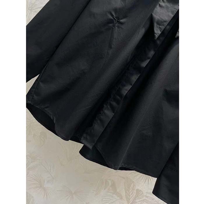 Dior Women CD Shirt Bow Collar Black Cotton Silk Poplin