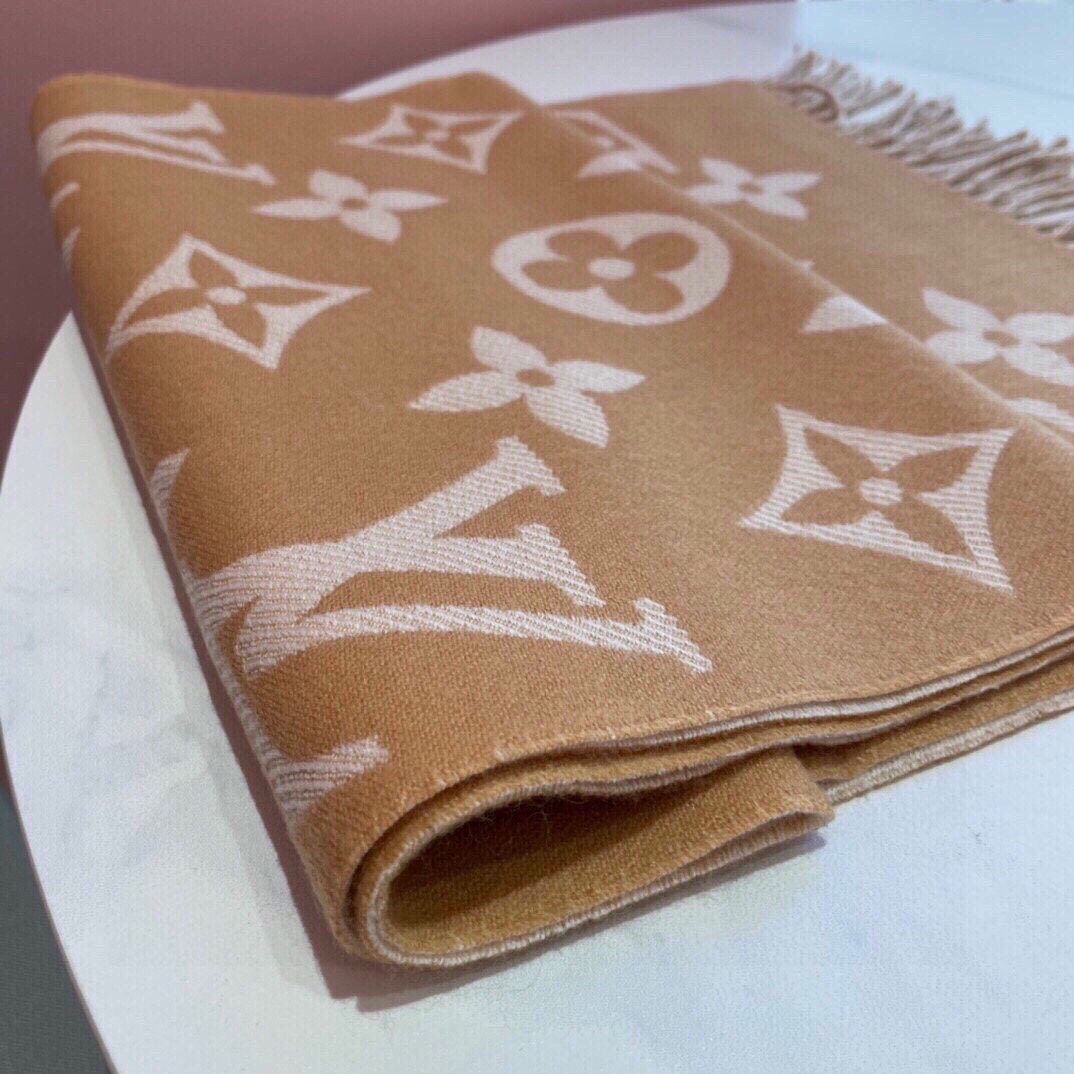 Louis Vuitton LV Unisex Essential Scarf Sandy Wool Contrasting Monogram Motif Signature
