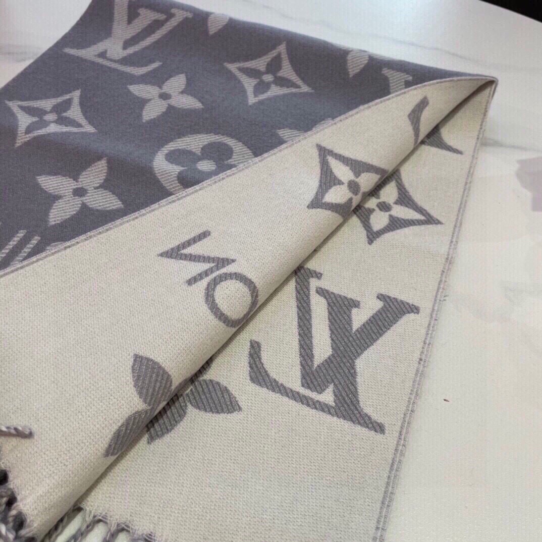 Louis Vuitton LV Unisex Essential Scarf Grey Wool Jacquard Weave Monogram Pattern