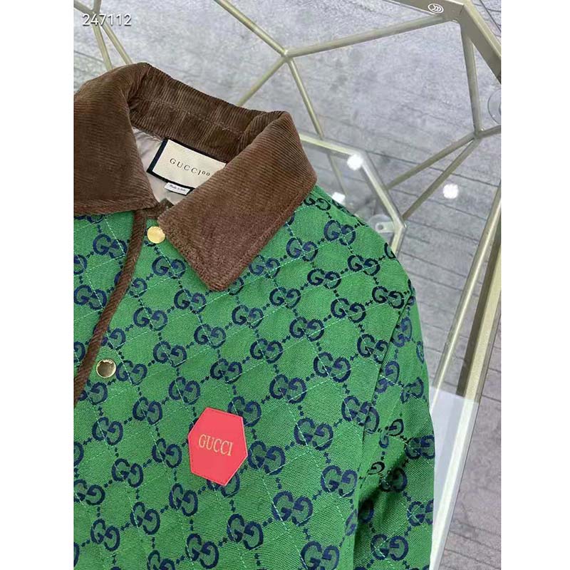 Gucci Men Gucci 100 Quilted GG Jacket Green Blue Quilted GG Canvas