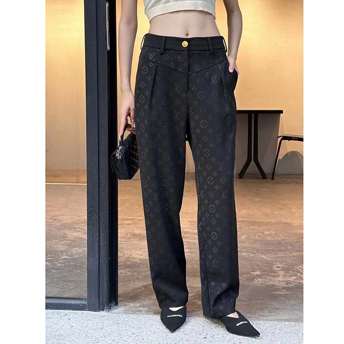 Louis Vuitton Women LV Monogram Jogging Pants Black Regular Fit 1AFHNP