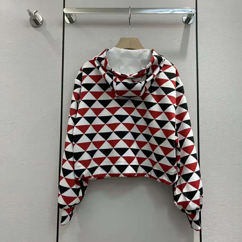 Prada Women Printed Jersey Hoodie-Red