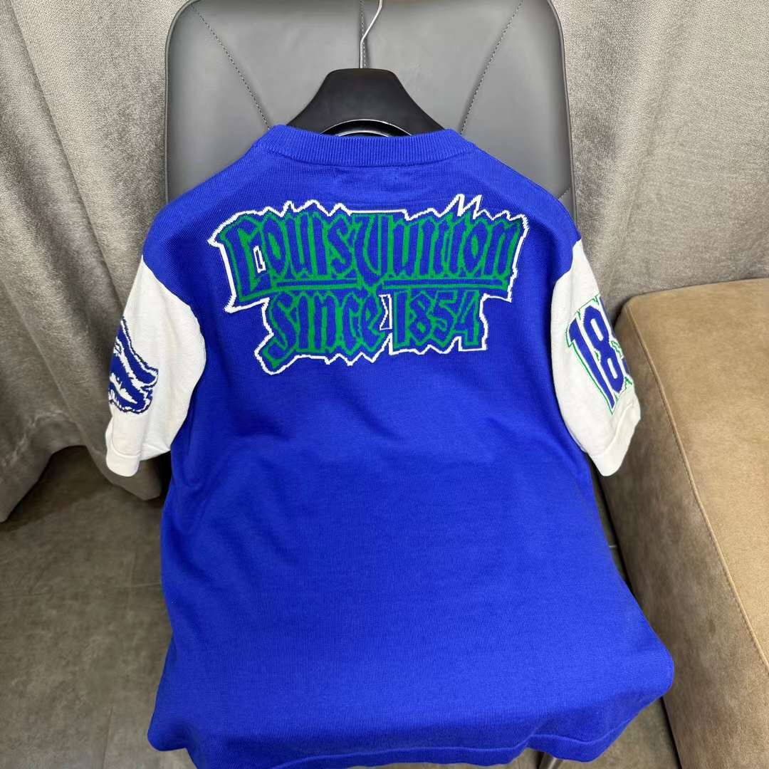 Louis Vuitton LV Women Short-Sleeved Cotton Intarsia Crewneck Regular Fit 1ABXYR