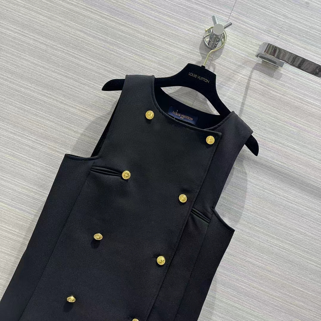 Louis Vuitton Women LV Double-Breasted Satin Dress Black 1AFFOM