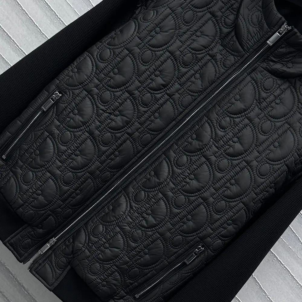 Dior Men Oblique Hooded Blouson Jacket Black Cotton-Blend Knit