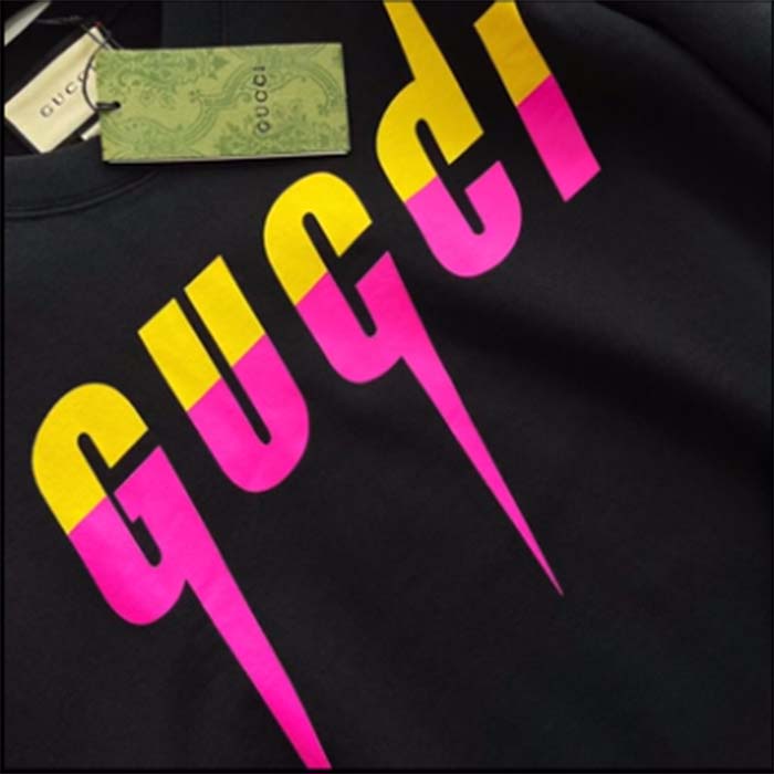 Gucci Women GG Cotton Jersey Printed Sweatshirt Black Felted Blade Print Crewneck Long Sleeves