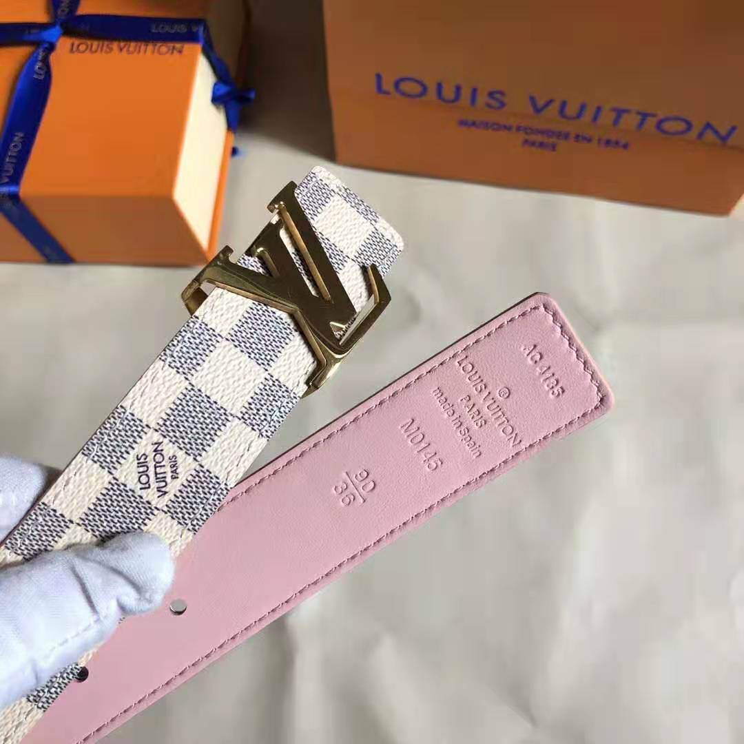 Louis Vuitton LV Unisex LV Initiales 30mm Reversible Belt in Damier Canvas-Pink
