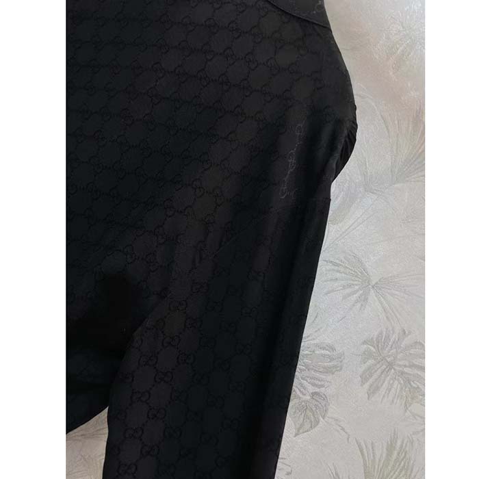 Gucci Women GG Silk Crêpe Shirt Neck Bow V Neck Gathered Yoke