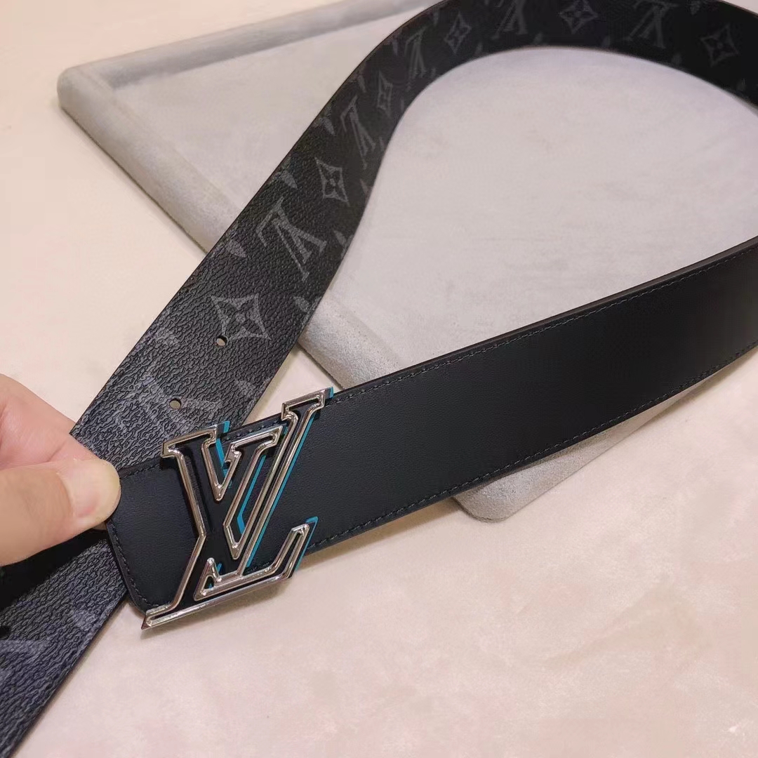 Louis Vuitton Unisex LV Speed 40mm Reversible Belt Turquoise Blue Monogram Eclipse Coated Canvas Leather