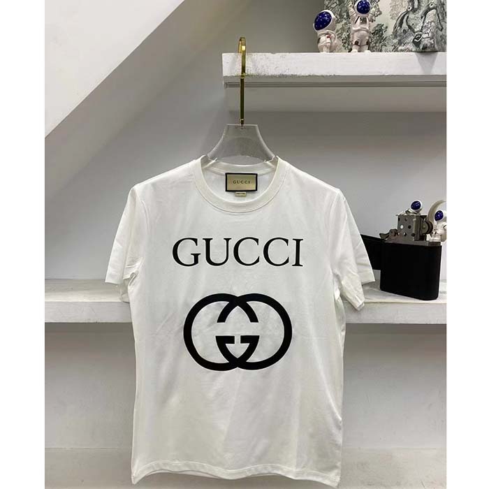 Gucci Women GG Oversize T-Shirt Interlocking G Off-White Cotton Jersey