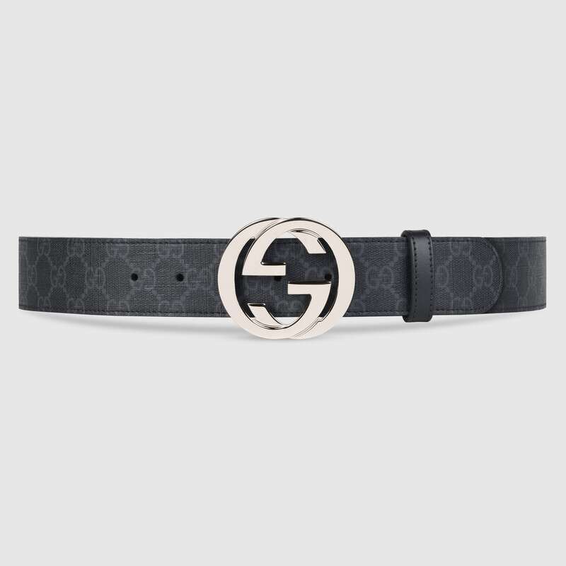 Gucci Unisex GG Supreme Belt with G Buckle in Black/Grey GG Supreme Canvas