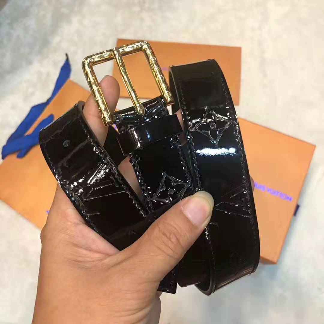 Louis Vuitton LV Unisex Daily LV 30mm Belt in Monogram Vernis Calf Leather-Black