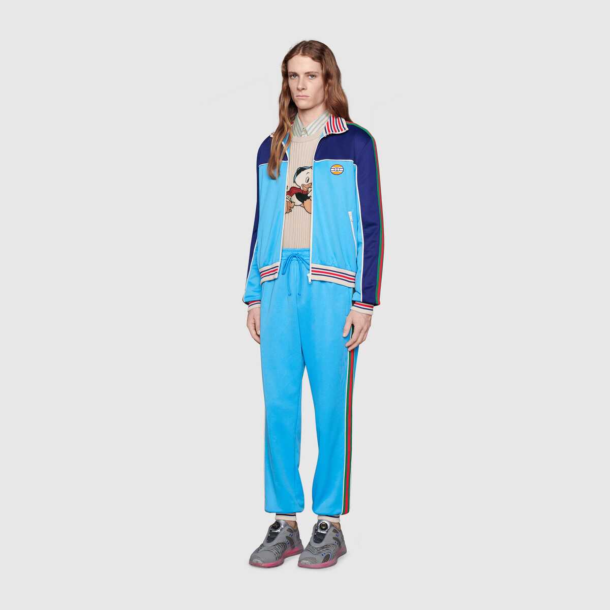 Gucci Men Technical Jersey Jogging Pant with Web Interlocking G-Blue