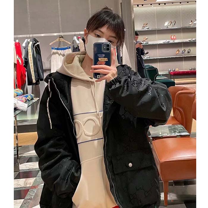 Gucci Women Gucci Off The Grid Hooded Jacket Black GG ECONYL Regenerated Nylon