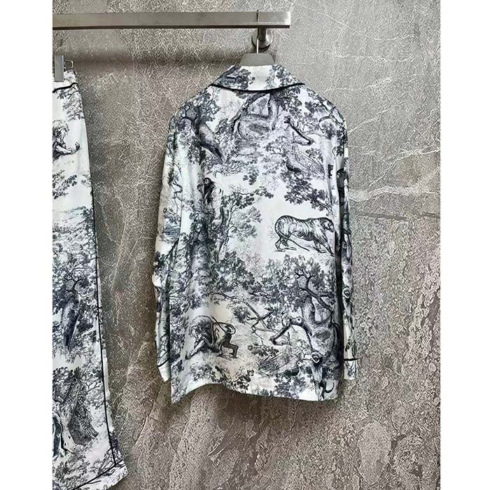 Dior Men CD Dior Chez Moi Shirt White Navy Blue Toile De Jouy Silk Twill