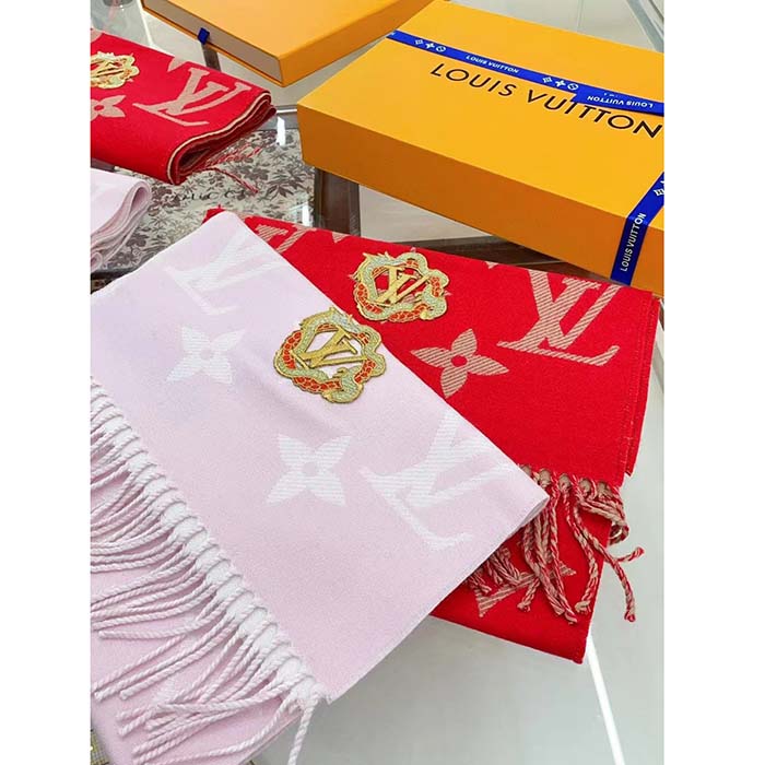 Louis Vuitton Unisex Precious Dragon LV Essential Scarf Pink Wool M79522