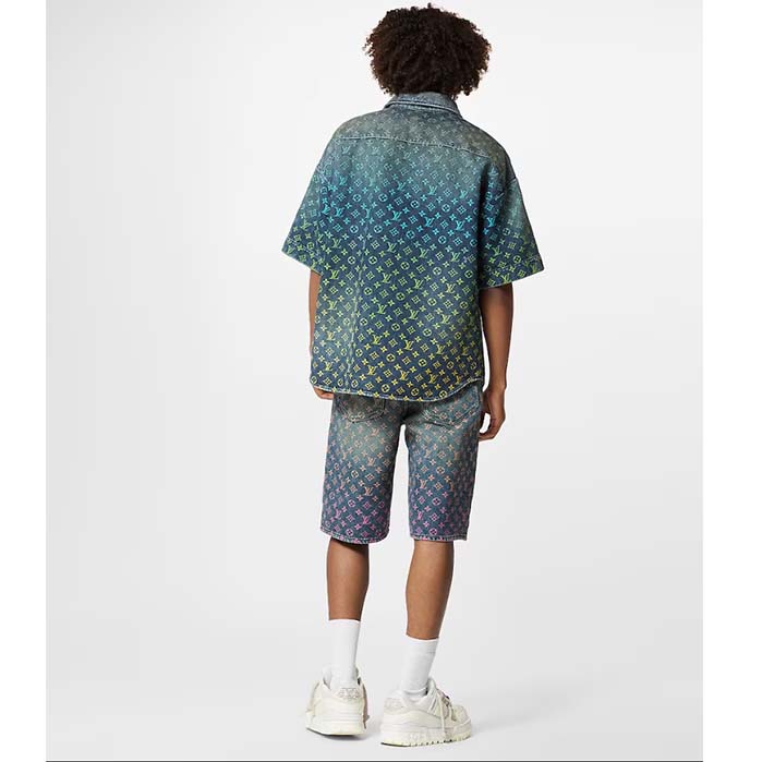 Louis Vuitton Men LV Rainbow Monogram Short-Sleeved Denim Shirt 1AB91W