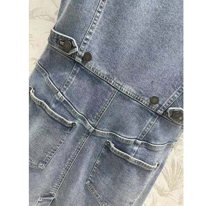 Louis Vuitton Women LV Velvet Accent Denim Dress Cotton Blue Regular Fit 1AFDDN