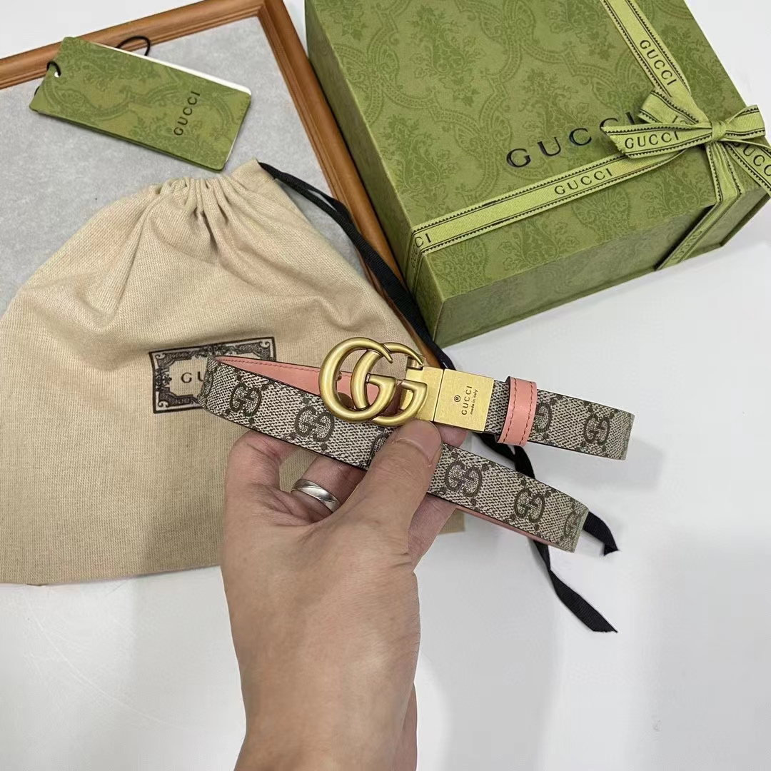 Gucci Unisex Marmont Reversible Thin Belt Beige Ebony GG Supreme Canvas