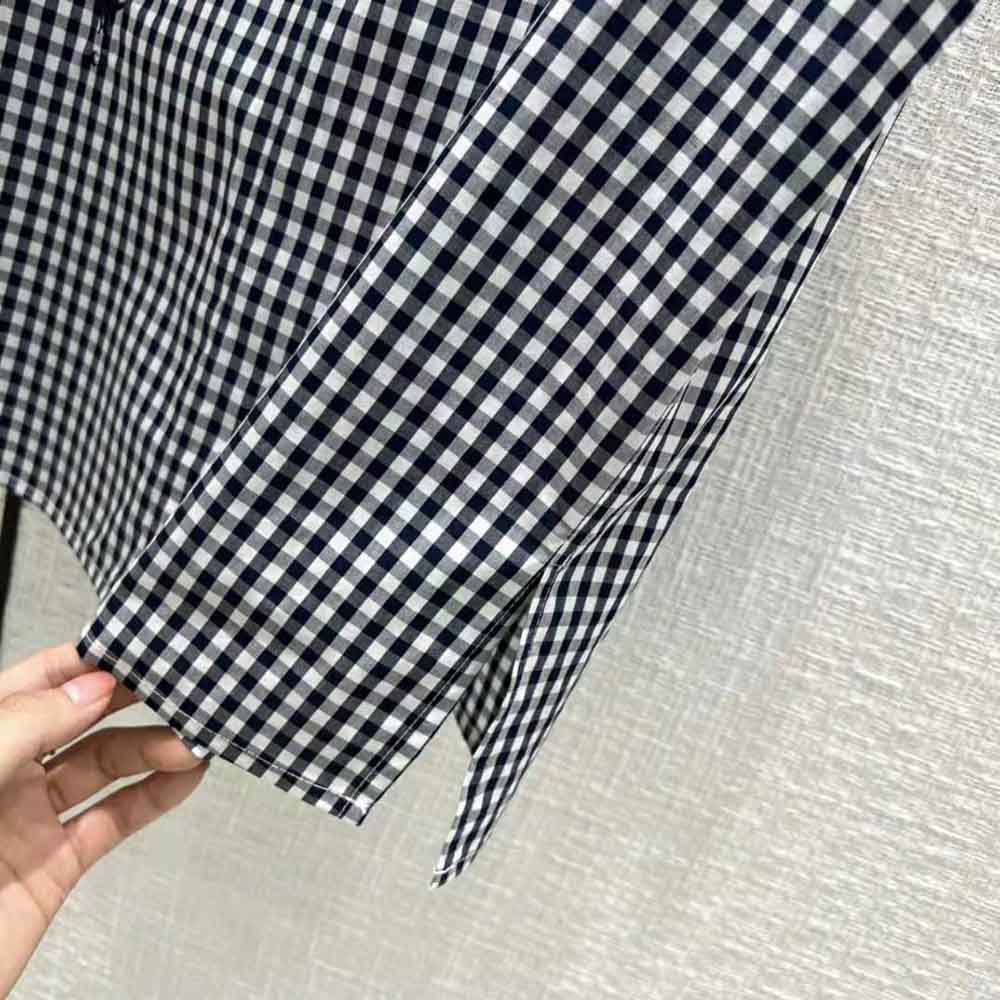 Dior Women Sleeveless Blouse Navy Blue D-Little Vichy Silk Canvas