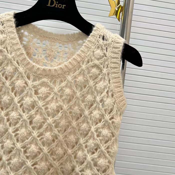 Dior Women CD Twin-Set Vest Ecru Cashmere Silk Mohair Knit Cashmere Silk