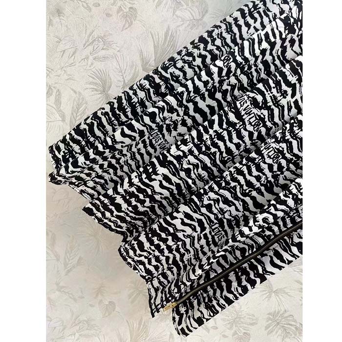Louis Vuitton Women LV Ink Tiger Asymmetrical Pleat Midi Skirt Silk Black White Regular Fit