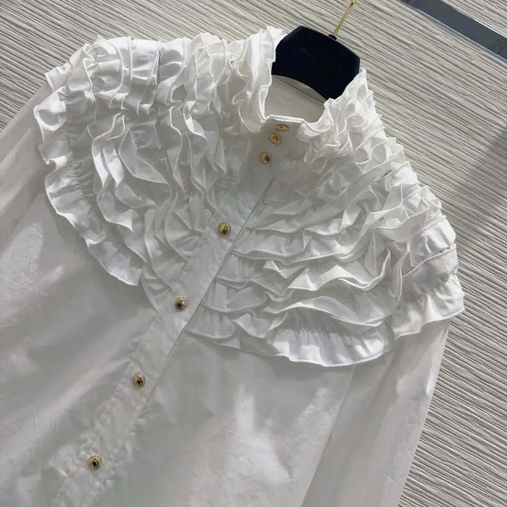 Louis Vuitton Women Ruffle Neck Shirt-White 1AIQOH