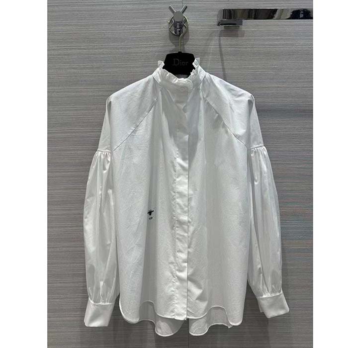 Dior Men CD Blouse White Cotton Poplin Hallmark Embroidered Bee Unlined