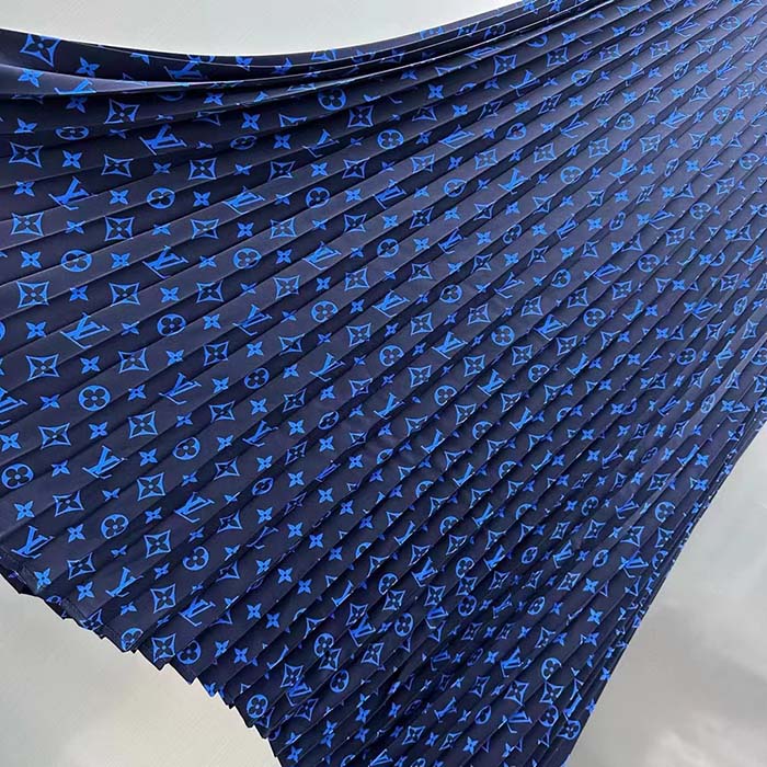 Louis Vuitton LV Women LV Monogram Silk Pleated Skirt Silk Navy