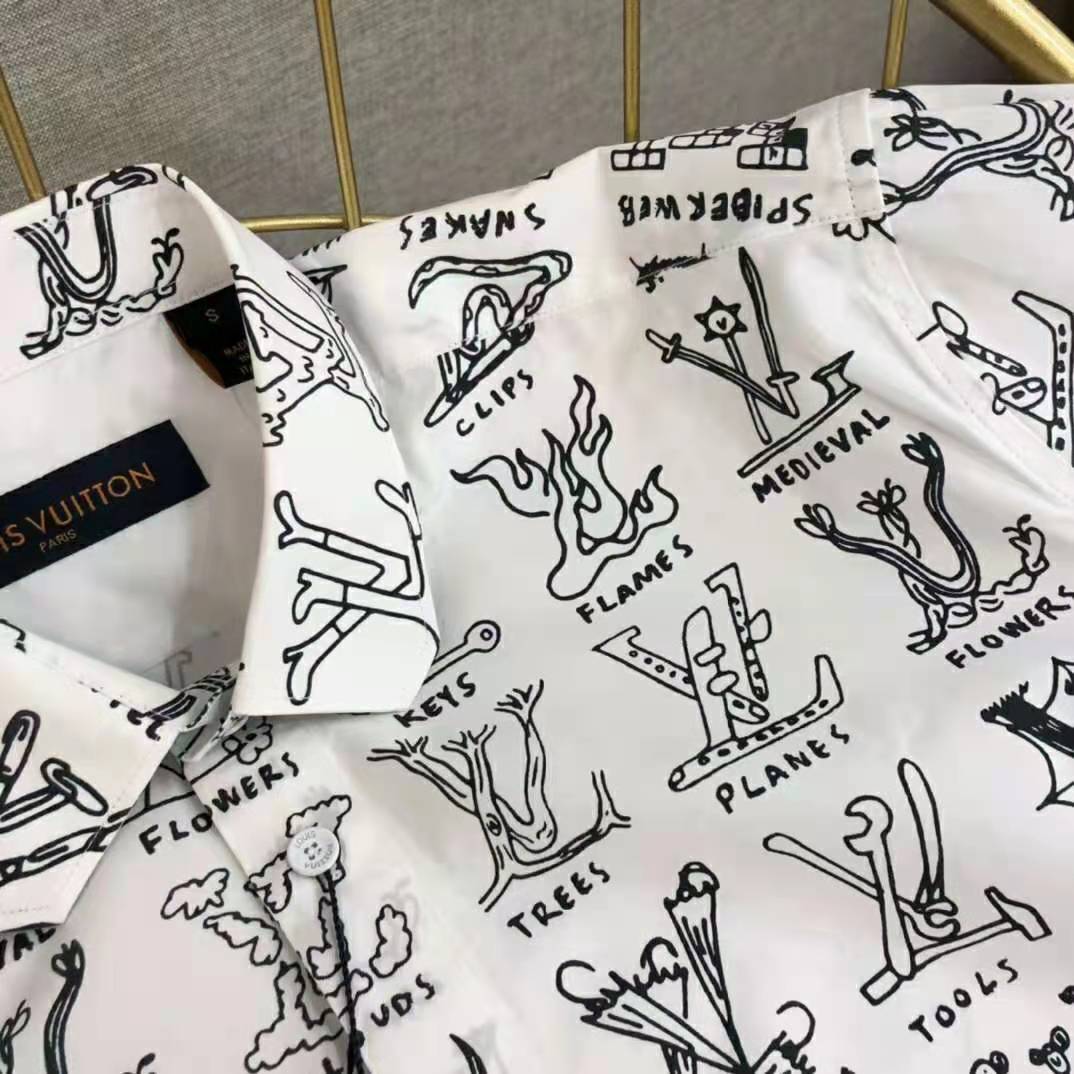 Louis Vuitton Women Placed Graphic Shirt LV Cartoons Cotton Regular Fit-White