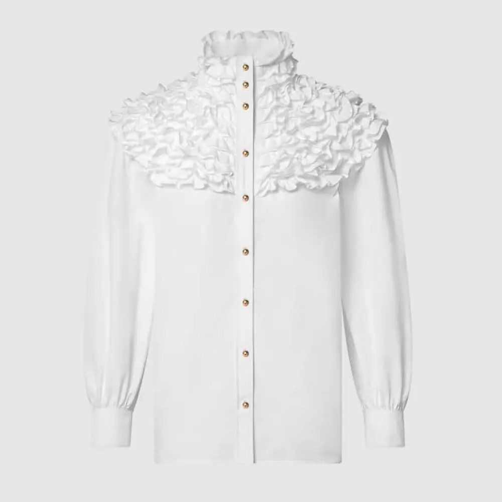 Louis Vuitton Women Ruffle Neck Shirt-White 1AIQOH