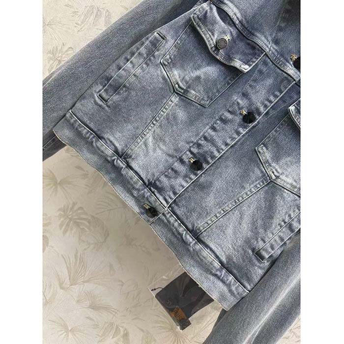 Louis Vuitton Women LV Velvet Accent Denim Jacket Cotton Blue Regular Fit 1AFEPJ