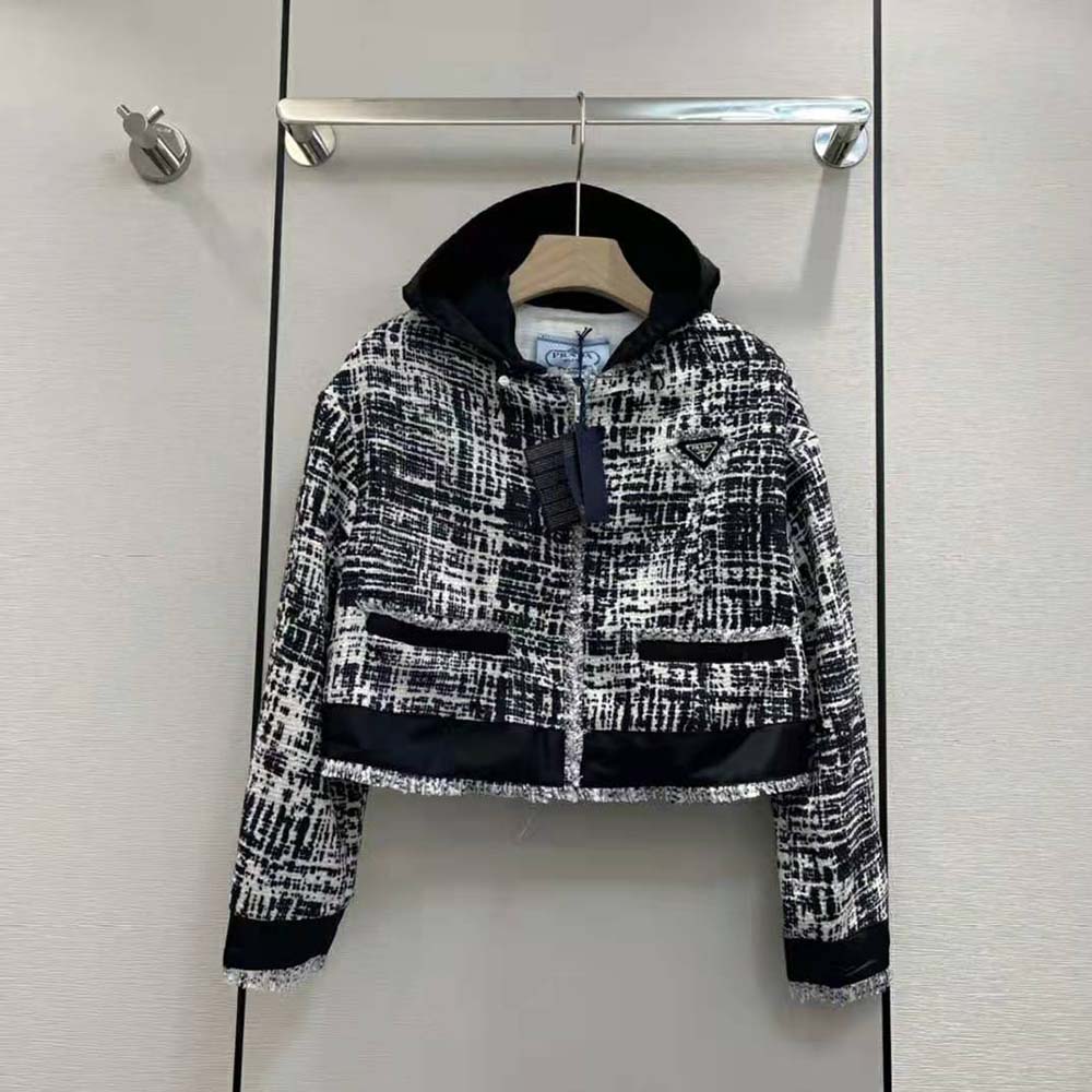 Prada Women Printed Fabric and Re-Nylon Jacket-Black